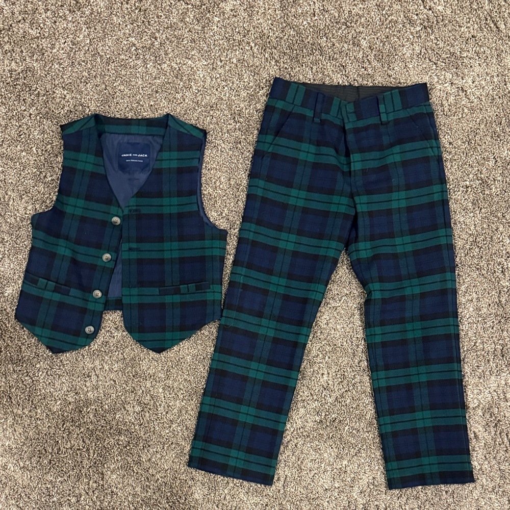 Janie and Jack Green and Blue Plaid Kids Matching Set